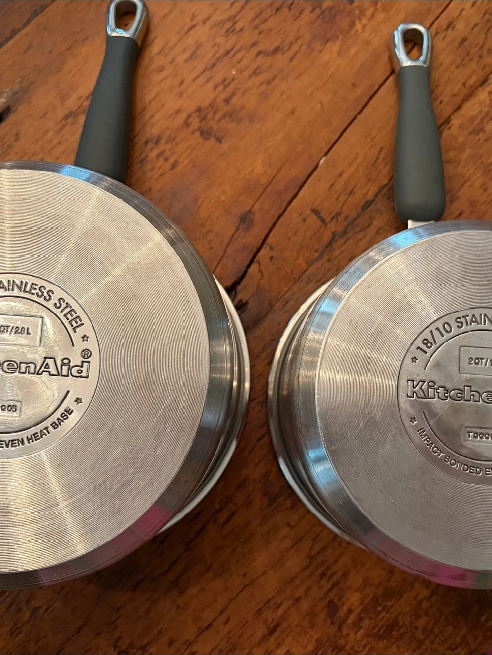 KitchenAid Stainless Steel 2Qt and 3QT saucepans with bonded even heat base